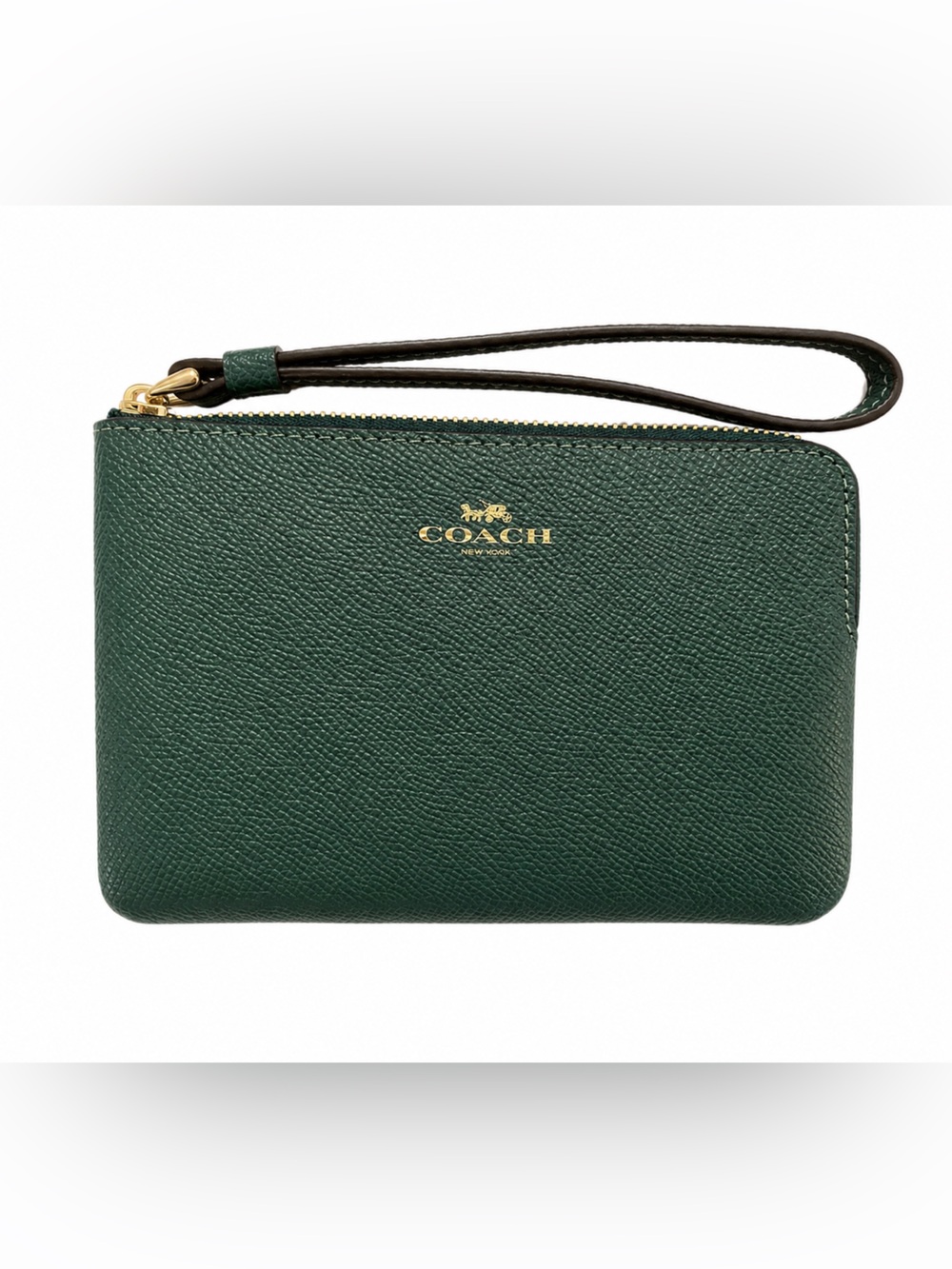Coach Corner Zip Wristlet Leather Green